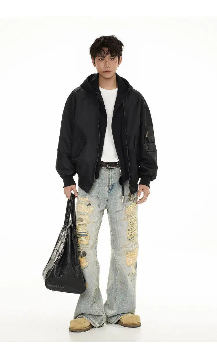 splice hat flight jacket men women streetwear fashion loose casual short hooded bomber jacket couple hoody coat outerwear unique shorts style 624