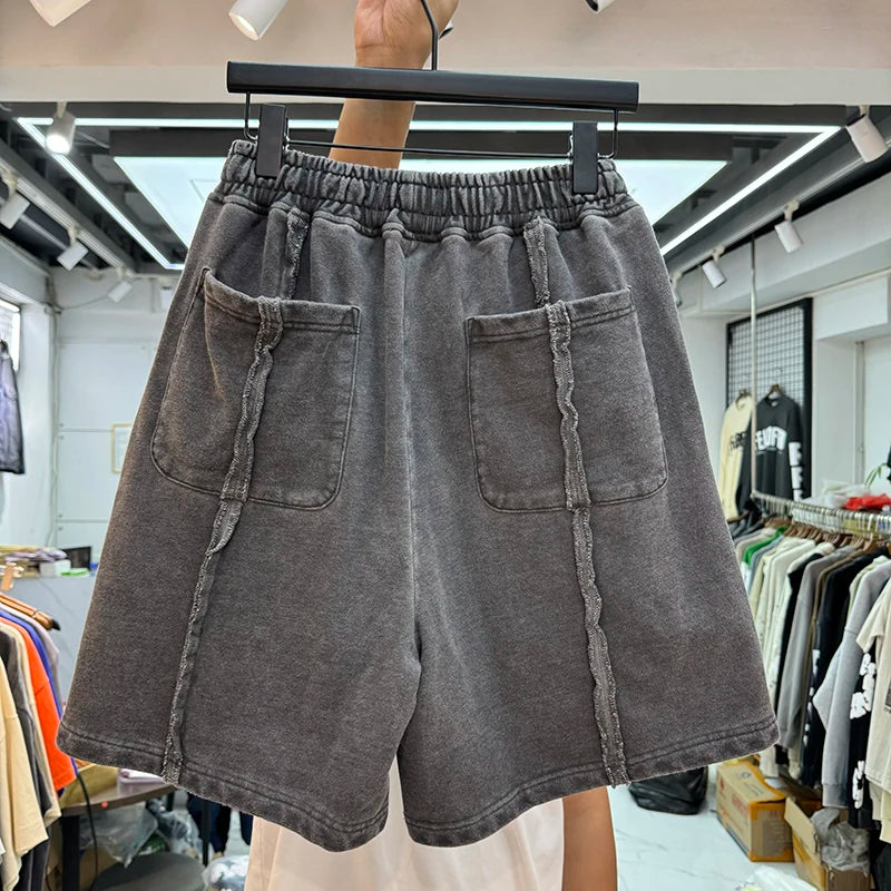 New 2024 Novelty High THUG CLUB Old Washed Rhine Stone Heavy Skateboard Street Cotton Casual Shorts Kanye Hip-hop Parkour #U46 Street King Limited