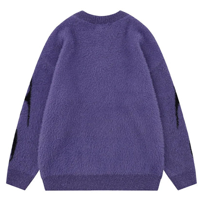 Men Sweater Harajuku High Street Winter Warm Knitted Coat Oversized Thorn Pattern Top Loose Gothic Punk Pullover Street King Limited