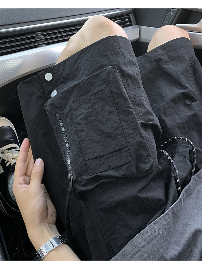 summer casual purple cargo shorts men high street drawstring pocket baggy short sweatpants y2k hip hop bermudas homme shorts unique joggers style 169
