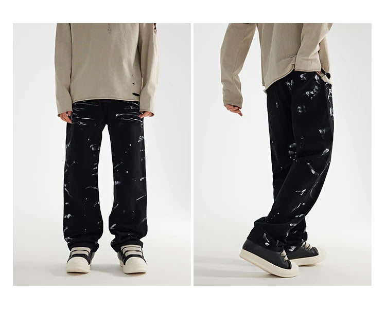 fashion graffiti printed denim jeans mens unisex casual zipper straight jeans streetwear hip hop loose black jean pants joggers unique joggers style 3268