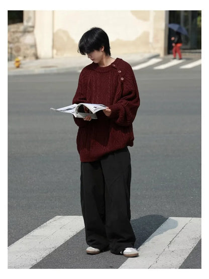 Thicken Japanese Retro Sweater Mens 2024 New College Couples Casual Warm Round Neck Pullover Red Simplicity Knitted Jacket Street King Limited