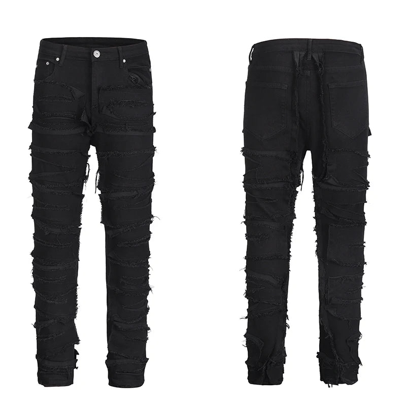 retro hole ripped distressed jeans for men straight washed harajuku hip hop loose denim trousers vibe style casual jean pants unique jeans style 4834