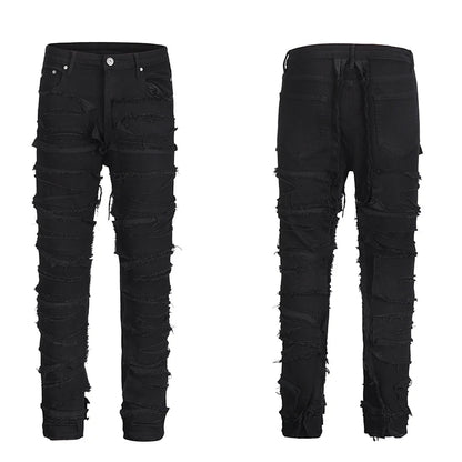 retro hole ripped distressed jeans for men straight washed harajuku hip hop loose denim trousers vibe style casual jean pants unique jeans style 4834