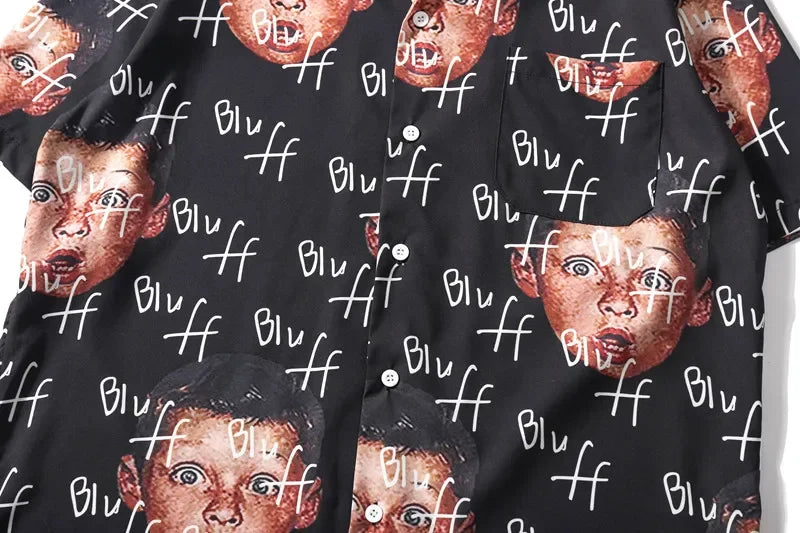 Dark Icon Bluff Boy Full Printing Hip Hop Shirt Street Summer Short Sleeved Men's Shirts Streetwear Clothing Street King Limited