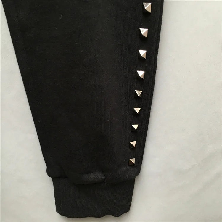 high new novelty luxury men 21 classic side metal rivets pockets comfortable cotton parkour sweat casual pants sweatpants d47 urban active pants