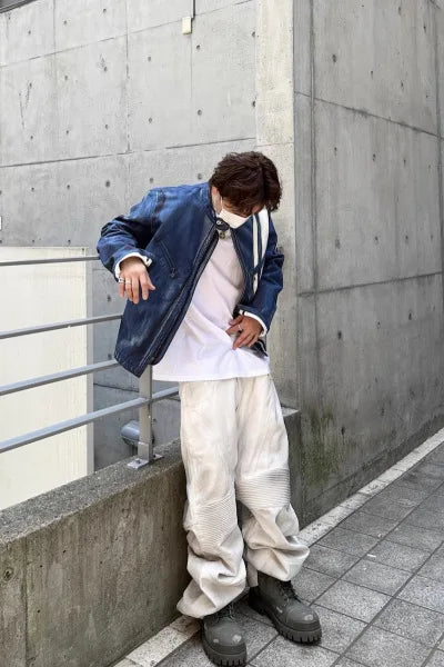 pleat patchwork dir wash racing pants mngu washed distressed white straight overalls dirfit loose trousers unique default style 1333