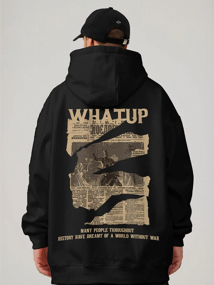 New Gothic Newspaper Graphic Print Hooded Sweatshirt For Men Fleece Hip Hop Fashion Pullover Hoodies Autumn Y2K Streetwear Hoody Street King Limited