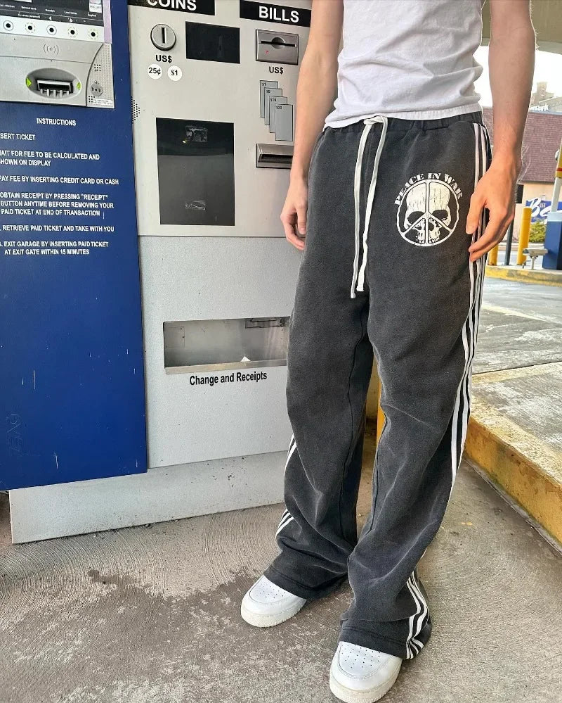 Retro Gothic Punk Skull Bone Letter Print High Waist Casual Pants Men's Y2K Fashion Versatile Harajuku Loose Sweatpants Women's Street King Limited