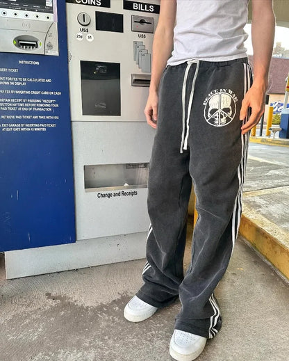 Retro Gothic Punk Skull Bone Letter Print High Waist Casual Pants Men's Y2K Fashion Versatile Harajuku Loose Sweatpants Women's Street King Limited