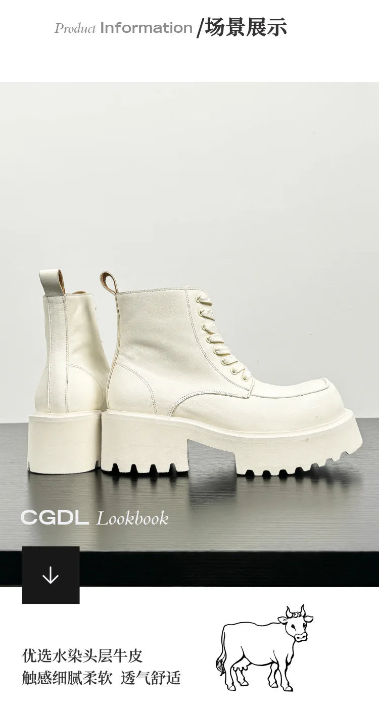 Men's Genuine Leather High Sole Platform Streetwear Fashion Casual Increase Boots Male Punk Gothic Rock Motorcycle Boots Shoes Street King Limited