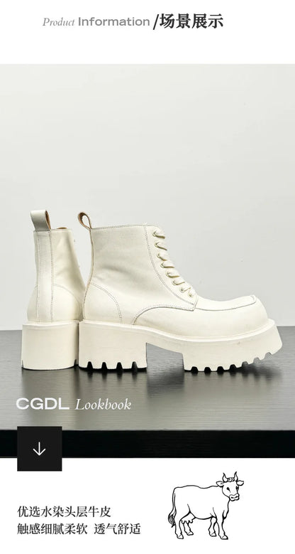 Men's Genuine Leather High Sole Platform Streetwear Fashion Casual Increase Boots Male Punk Gothic Rock Motorcycle Boots Shoes Street King Limited