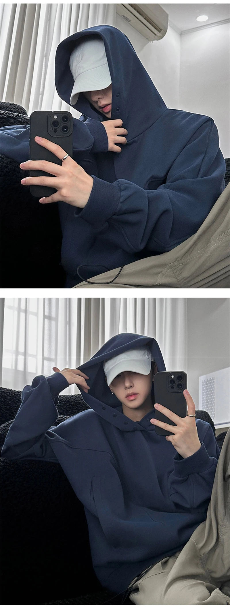 Streetwear Autumn Fleece Button Up Neck Hip Hop Sweatshirts For Men Solid Color O Autumn Fleece Button Up Neck Hip Hop Sweatshirts For Men Solid Color Oversized Y2K Hoodies High Street Fashion Hooded Tracksuit Fashion Sweater Jacket With Graphic Design For Men