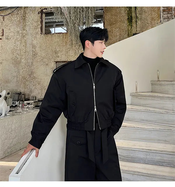 men 2 pieces sets quilted short cargo jacket pant autumn winter korean streetwear casual thicken bomber coat trousers suits unique cargo style 2657