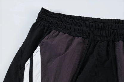 men black sports pants y2k striped patchwork joggers baggy pants hip hop casual drawstring waist quick drying trousers unique joggers style 3733