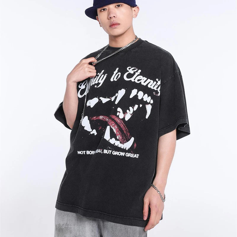 Black White Blue SAINT T-shirt Men Woman Good Quality Vintage Cartoon Pattern Printing Loose Casual Top Tees Street King Limited