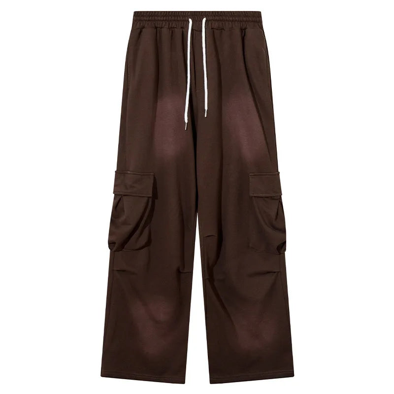 Men Sweatpants Oversized Pockets Baggy Straight Cargo Pants Hip Hop Streetwear Casual Drawstring Joggers Trousers Brown Black Street King Limited