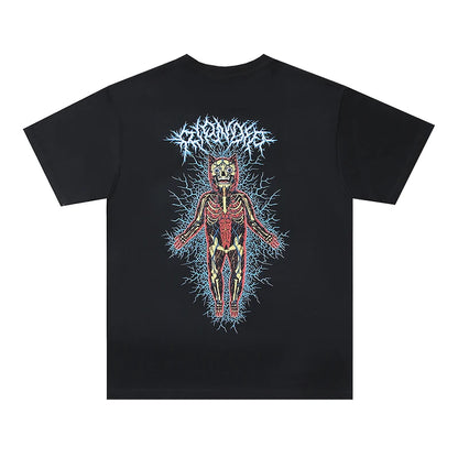 Summer Vintage Retro Skeleton Print High-Street Cotton Casual Loose Tops T-Shirt Street King Limited
