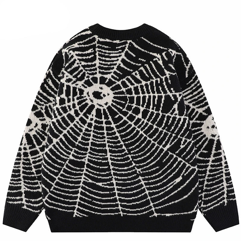2023 Men Streetwear Sweater Hipster Spider Web Graphic Hip Hop Knitted Sweater Casual Loose Pullover Sweater Black Purple Street King Limited