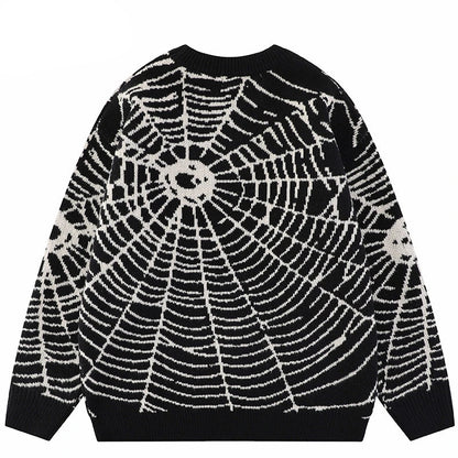 2023 Men Streetwear Sweater Hipster Spider Web Graphic Hip Hop Knitted Sweater Casual Loose Pullover Sweater Black Purple Street King Limited
