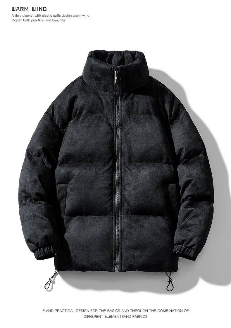 Streetwear Men's Winter Harajuku Fashion Jacket Parkas Bubble Jacket Oversize Warm Solid Coat Faux Suede Puffer Jacket Street King Limited