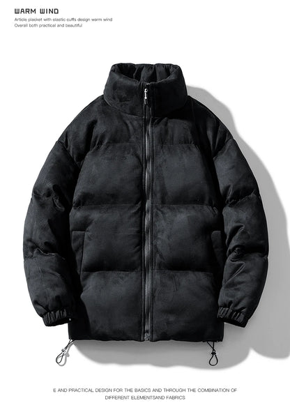 Streetwear Men's Winter Harajuku Fashion Jacket Parkas Bubble Jacket Oversize Warm Solid Coat Faux Suede Puffer Jacket Street King Limited