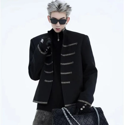 street black mens suit jacket 2024 new palace fashion stand collar unisex outwear oversized printing shoulder pads coats male unique default style 3969