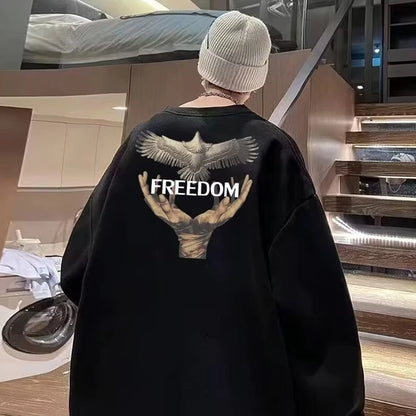 Dove Of Freedom Graphic Printed Men's Crewneck Hoodies Hip Hop Fashion Pullover Sweatshirts Hombre Y2K Streetwear Fleece Clothes Street King Limited