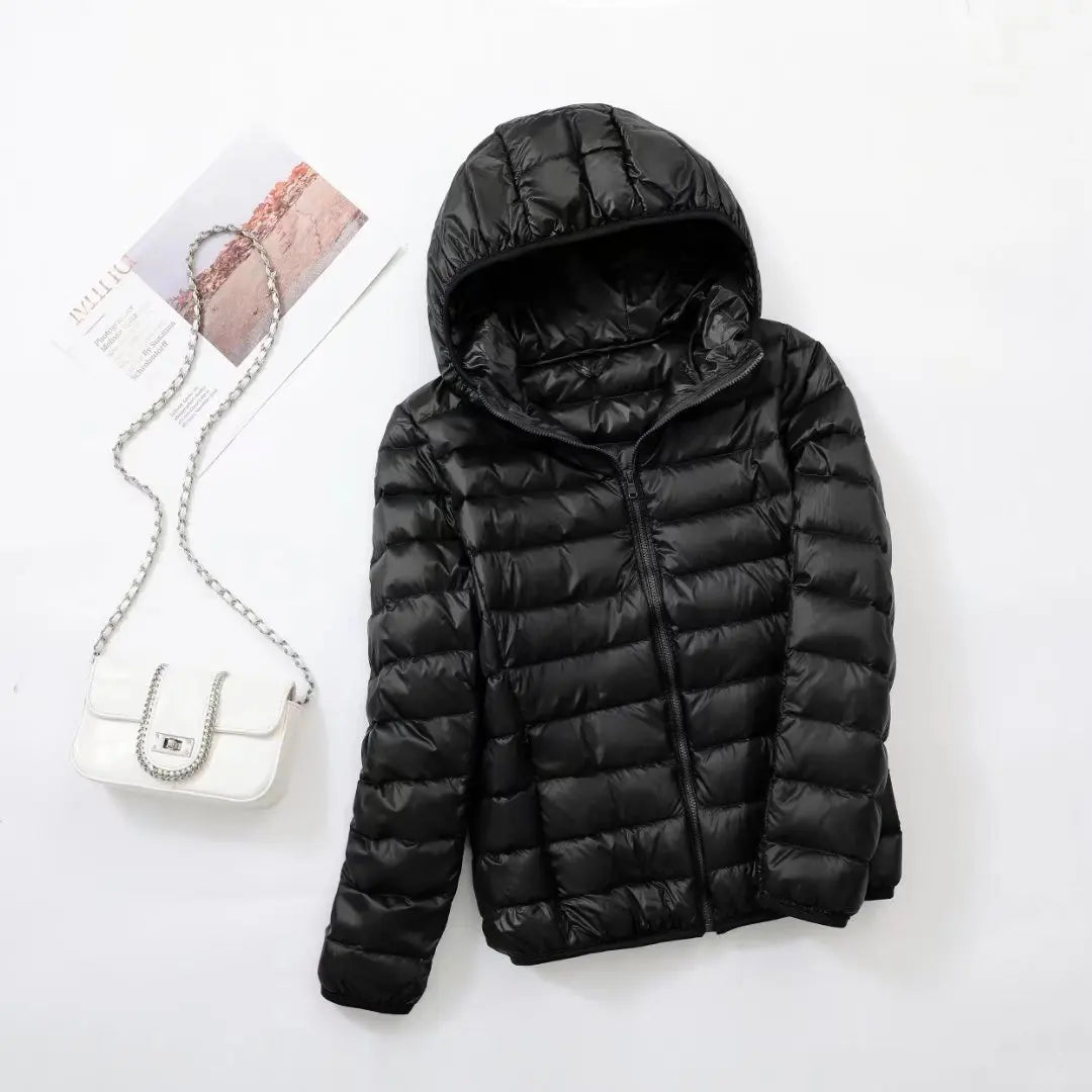plus size thin light down jacket women 2023 autumn winter slim short hooded warm white duck down coat women outerwear streetwear unique shorts style 4254