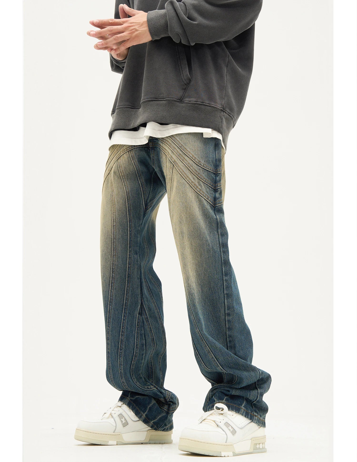 mens retro washed denim jeans loose straight pants 2023 new fashion streetwear trousers hip hop casual zipper jean pants joggers unique joggers style 1477