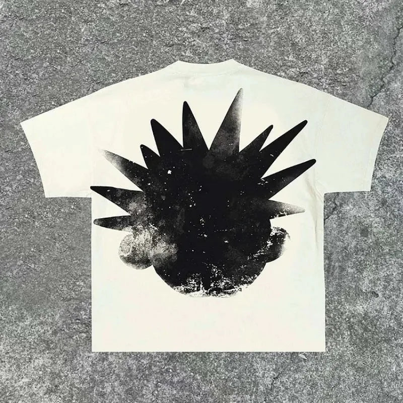 Street Y2K New Fashion Pattern Printing Spot Cotton T-shirt Men Harajuku Hip Hop Retro Joker Short Sleeved Couple Casual T-shirt Street King Limited