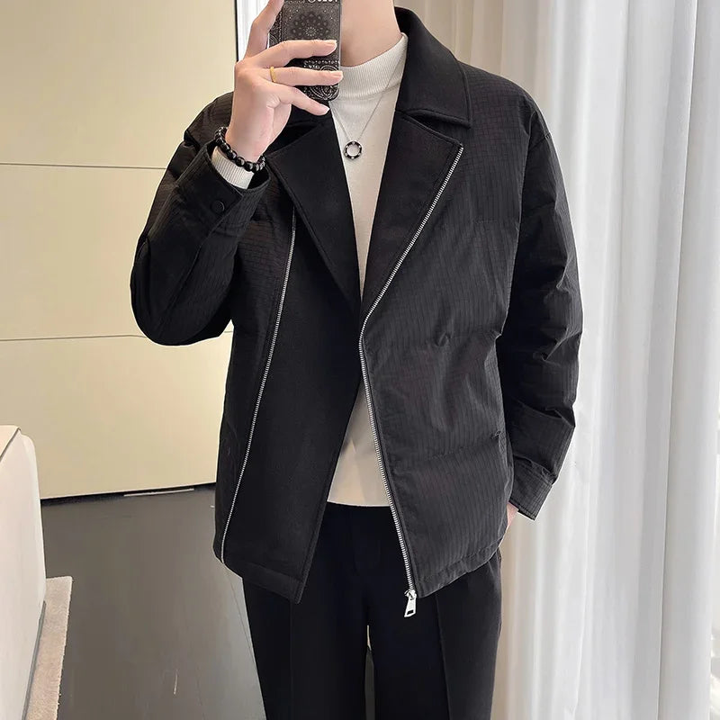 winter suit collar splice cotton padded jacket men business casual fashion plus size parkas jacket thick warm coat man outerwear minimalist street pants
