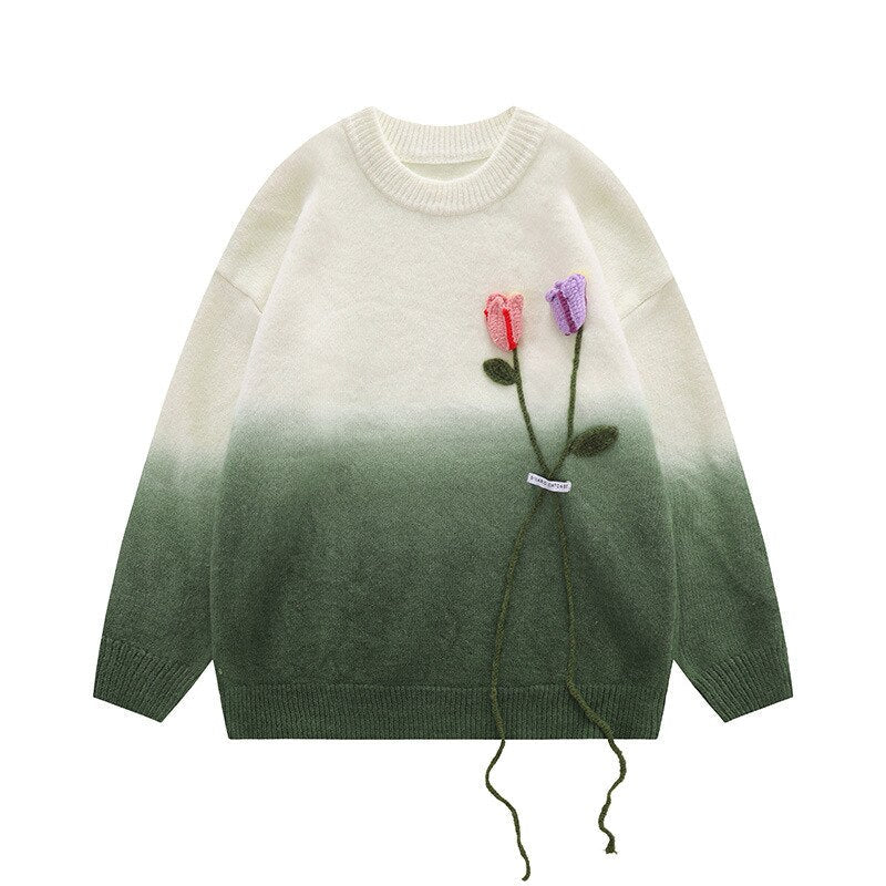 "Two Flowers" Unisex Men Women Streetwear Graphic Sweater Daulet Apparel