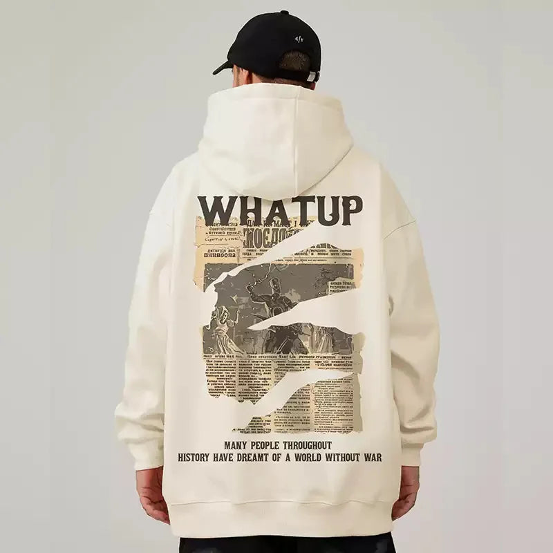 New Gothic Newspaper Graphic Print Hooded Sweatshirt For Men Fleece Hip Hop Fashion Pullover Hoodies Autumn Y2K Streetwear Hoody Street King Limited