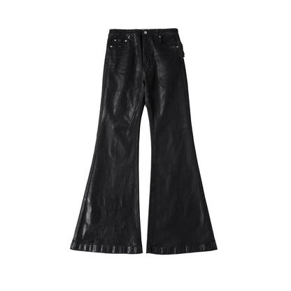 y2k streetwear wax leather strecth jeans for men and women ropa hombre baggy flare pants oversized straight denim trousers denim street jeans