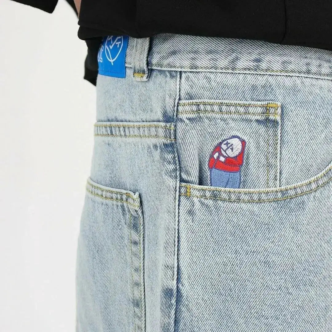 hip hop streetwear big boy jeans y2k pattern retro blue baggy jeans embroidery pants men women fashion pants clothing stacked flare jeans