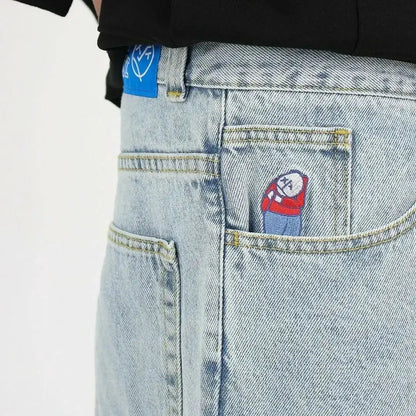 retro hip hop streetwear big boy jeans y2k embroidery pattern black baggy jeans pants men women fashion pants clothing unique jeans style 974