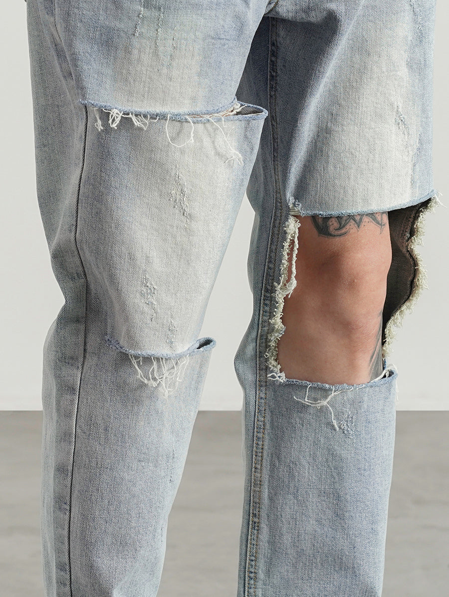 destroied big holes ripped denim jeans mens distressed biker jeans fashion high street slim straight pants streetwear joggers unique joggers style 355