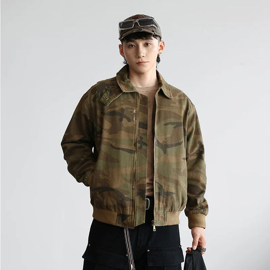camouflage cargo motorcycle jacket men streetwear hip hop fashion retro loose casual short bomber jacket girl boyfriend coat combat utility trousers