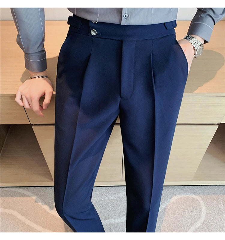 2024 High Quality Business Casual Draped High-waist Trousers Men Solid Color Formal Pants Male Formal Office Social Suit Pants Street King Limited