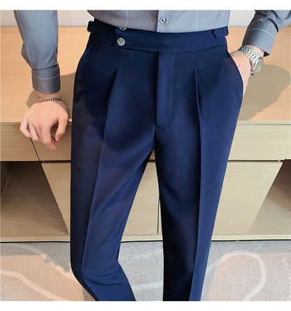 2024 High Quality Business Casual Draped High-waist Trousers Men Solid Color Formal Pants Male Formal Office Social Suit Pants Street King Limited