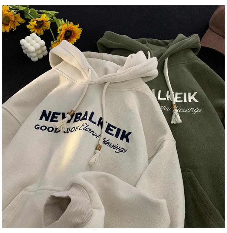 Winter Warm Thickened Casual Men's Hoodie Korean Fashion Embroidery Letters Sweater Harajuku Street Unisex Hoodies Street King Limited