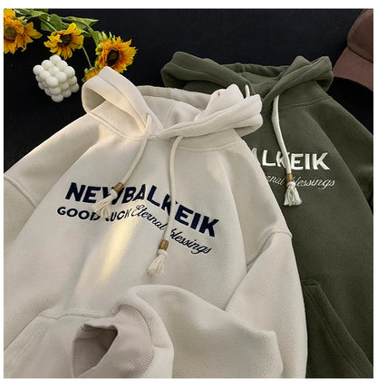 Winter Warm Thickened Casual Men's Hoodie Korean Fashion Embroidery Letters Sweater Harajuku Street Unisex Hoodies Street King Limited