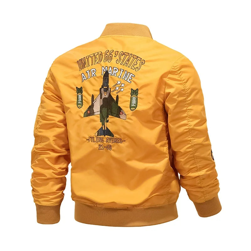 mens spring and autumn thin army green black yellow motorcycle pilot baseball uniform sports jacket mens hip hop style jacket relaxed fit trousers