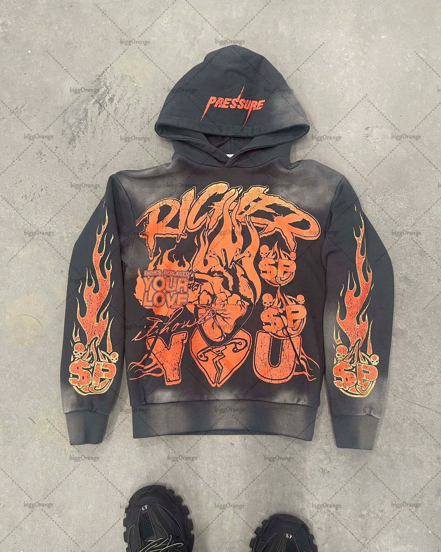 American 2023 New Color Letter Gothic Print Oversized Hoodie Women's Y2K High Street Hip-Hop Loose Pullover Sweatshirt Women's Street King Limited