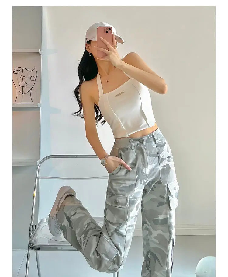 Camouflage grey cargo pants women American vintage streetwear straight loose summer hiphop hot pants ins cargo pants womens 2023 Street King Limited