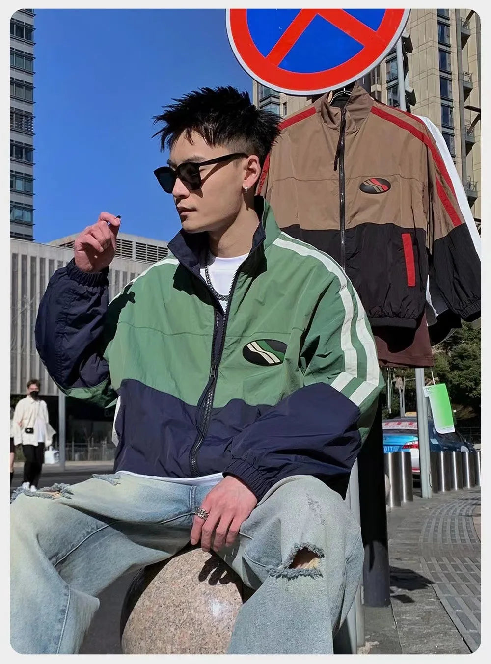 spring korean varsity jacket men women patchwork college coat 2023 color block sport jackets loose windbreaker stand collar unique default style 3280