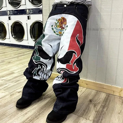 y2k harajuku high street fashion brand fashion washed jeans street hip hop high waist animation printed oversized wide leg pants unique jeans style 3218
