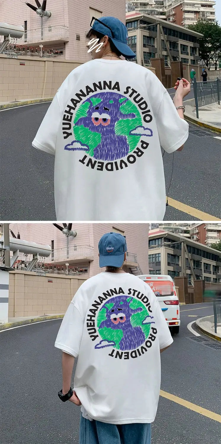 Pure cotton T-shirt men's new loose oversize short top summer tight Hong Kong style round neck American ins short sleeves tops Street King Limited