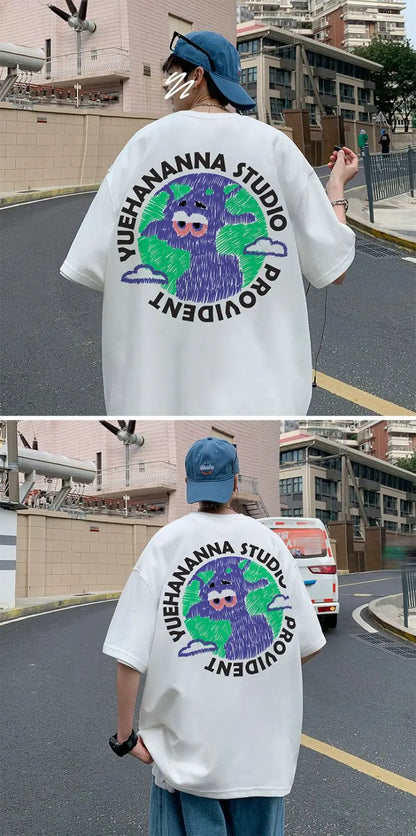 Pure cotton T-shirt men's new loose oversize short top summer tight Hong Kong style round neck American ins short sleeves tops Street King Limited